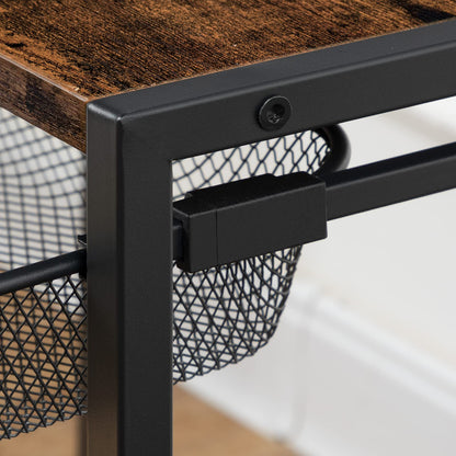 HOOBRO Retro Brown Double-Layer Movable Printer Stand Trolley with Wheels & Storage Shelf