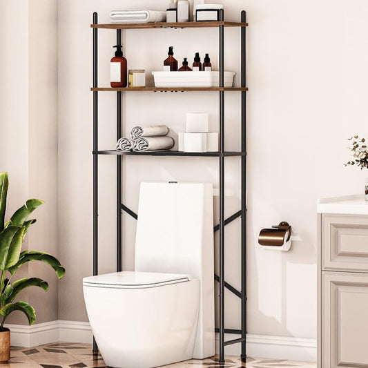 HOOBRO Retro Brown Three-Tier Toilet Above Shelf with Adjustable Legs