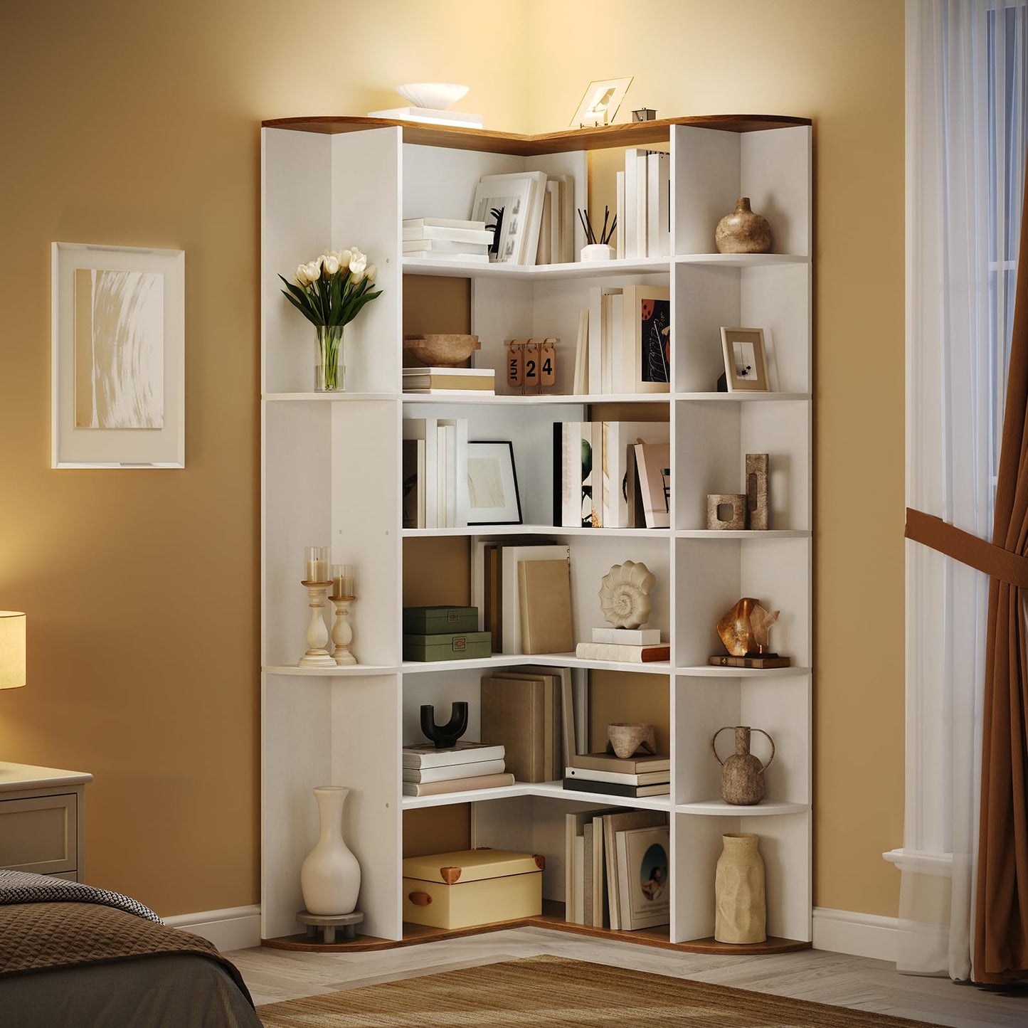HOOBRO 74 inch Tall 6-Tier L-Shaped Modern Bookshelf with Open Storage