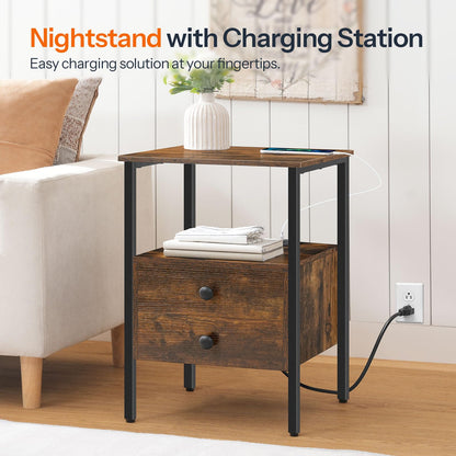 HOOBRO 2-Drawer Nightstands & End Tables with Charging Station / 2PICS