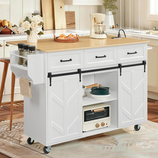 HOOBRO Rolling Kitchen Island with Power Outlet & Drawers