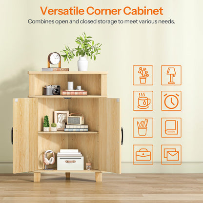 HOOBRO Small Wooden Corner Fluted Storage Cabinet with Door