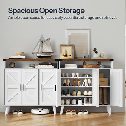 HOOBRO Entryway Wooden Shoe Storage Cabinet with 3 Doors for Entryway