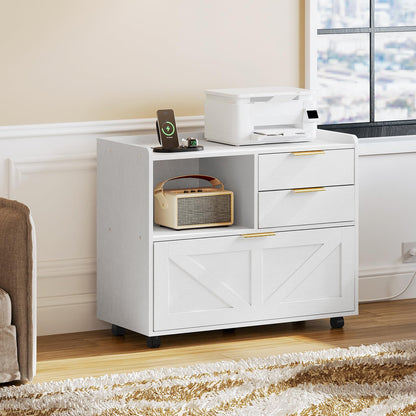 HOOBRO Wooden Lateral File Cabinet with Charging Station