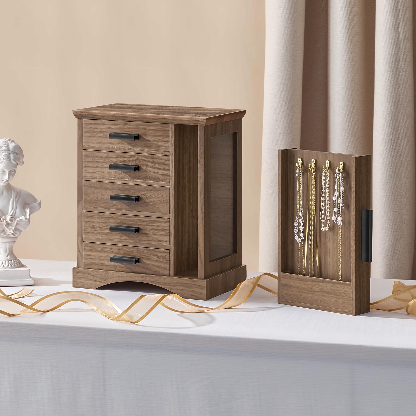 HOOBRO Vertical Wooden Jewelry Organizer Box