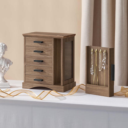 HOOBRO Vertical Wooden Jewelry Organizer Box