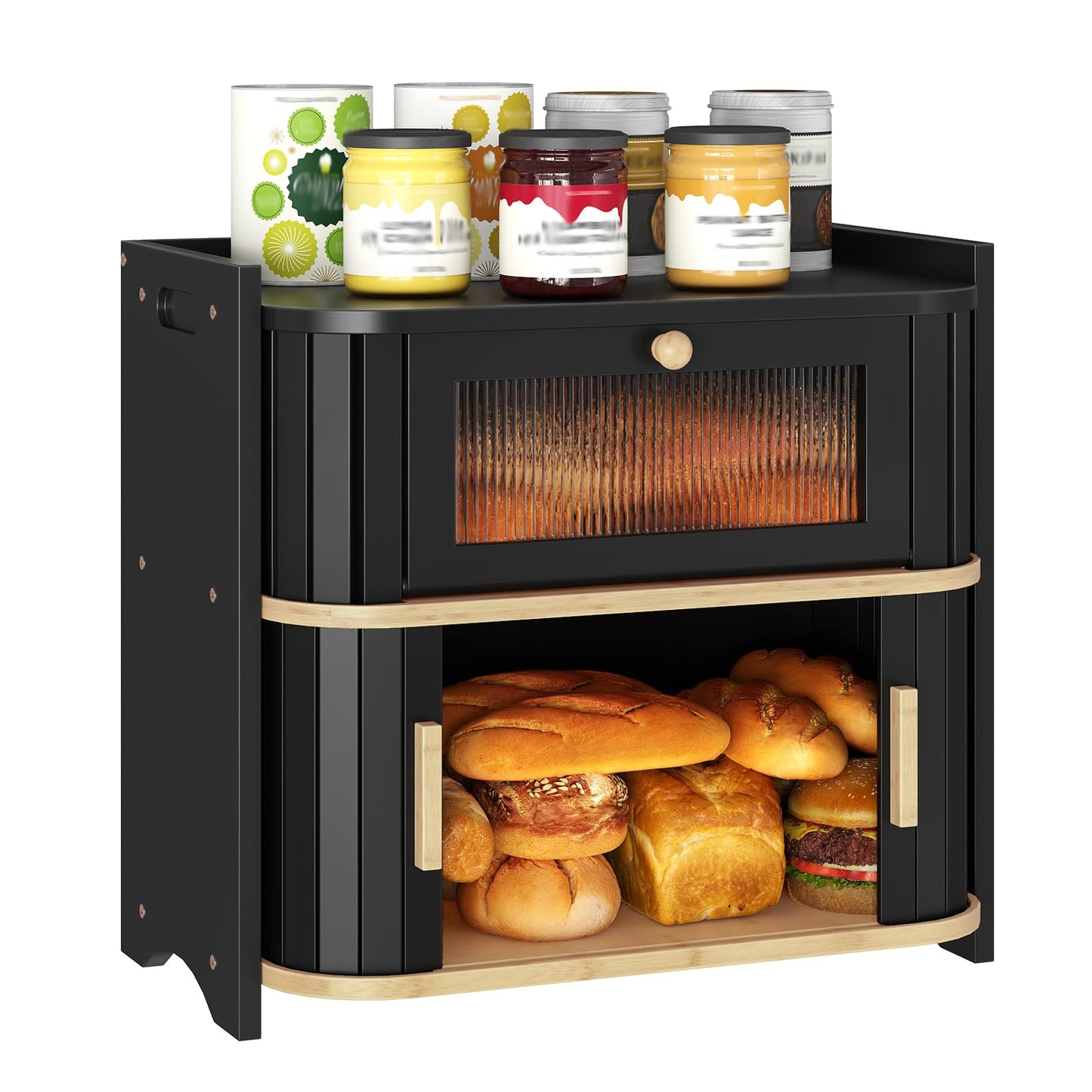 HOOBRO 2-Tier Roll-Top Kitchen Storage Bamboo Bread Box