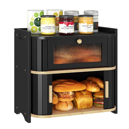 HOOBRO 2-Tier Roll-Top Kitchen Storage Bamboo Bread Box