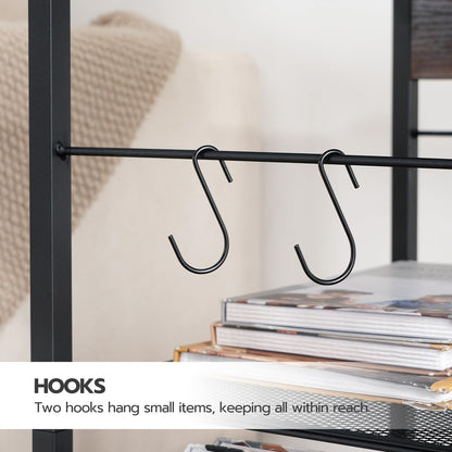 HOOBRO Black Industrial Style Three-Tier Movable Printer Stand with Wheels & Power Outlet & USB Port &2 Hooks