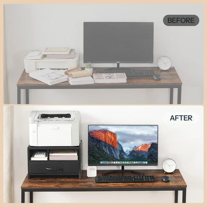 HOOBRO Black Wooden Desktop Printer Stand with Drawer