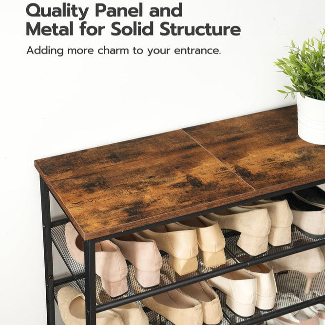 HOOBRO Retro Brown Spacious Floor-Standing 5-Tier Adjustable Mesh Shoe Rack