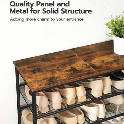 HOOBRO Retro Brown Spacious Floor-Standing 5-Tier Adjustable Mesh Shoe Rack