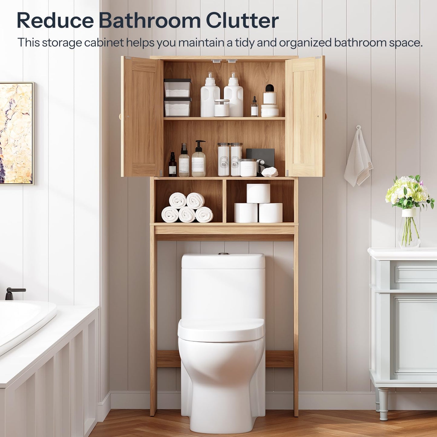 HOOBRO Over The Toilet Storage Cabinet with Rattan-Style Doors