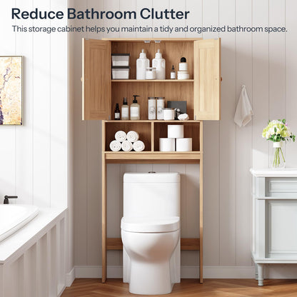 HOOBRO Over The Toilet Storage Cabinet with Rattan-Style Doors