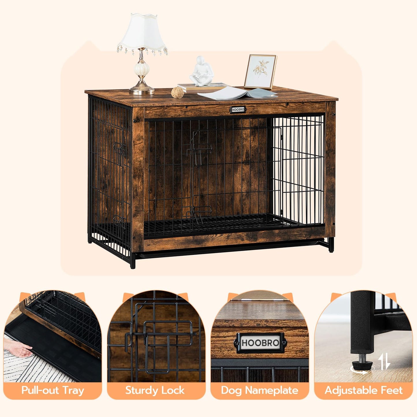 HOOBRO 38.6-inch Indoor Wooden Dog Crate Furniture with Double Doors