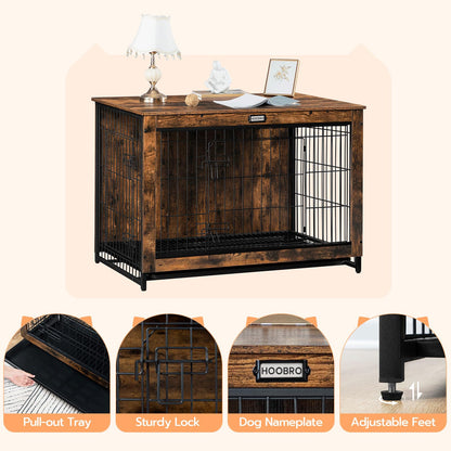 HOOBRO 38.6-inch Indoor Wooden Dog Crate Furniture with Double Doors