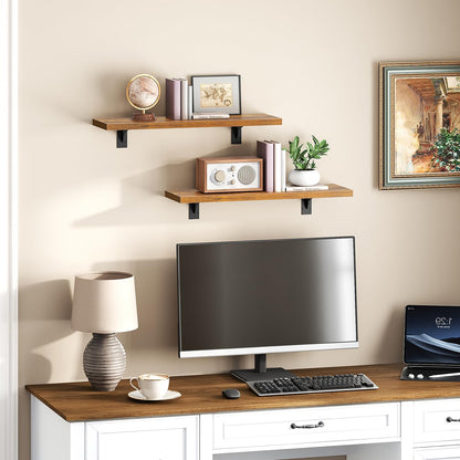 HOOBRO Vintage Brown 15.4-inch Wooden Wall-Mounted Shelf Set with Metal Bracket /2PICS