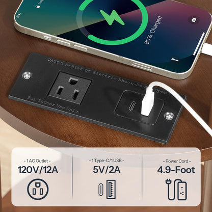 HOOBRO Mocha Three-Tier Small Round Side Table with USB Charging Port