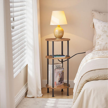 HOOBRO 3-Tier Small Round Side Table with Charging Station