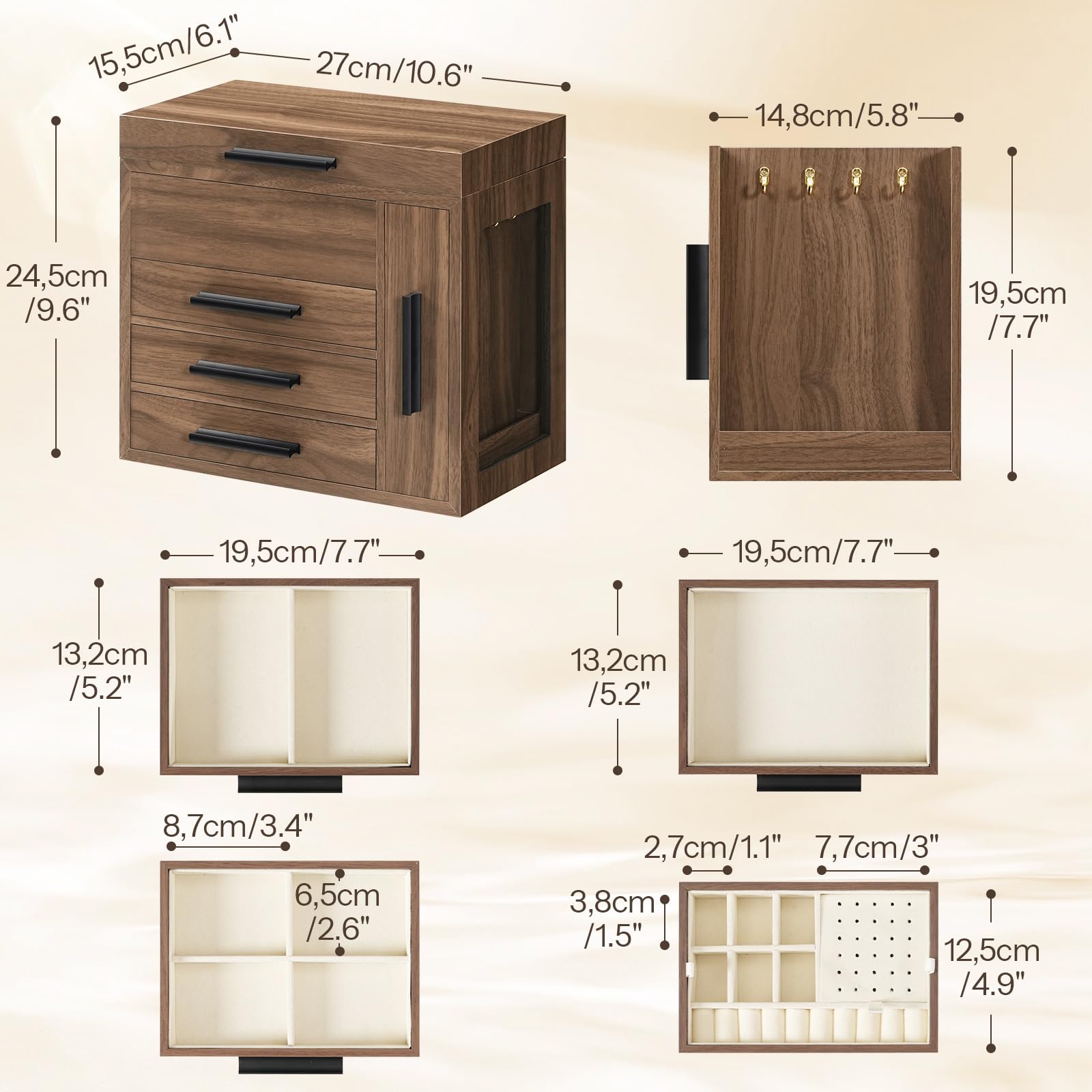 HOOBRO Wooden Jewelry Storage Box with Mirror
