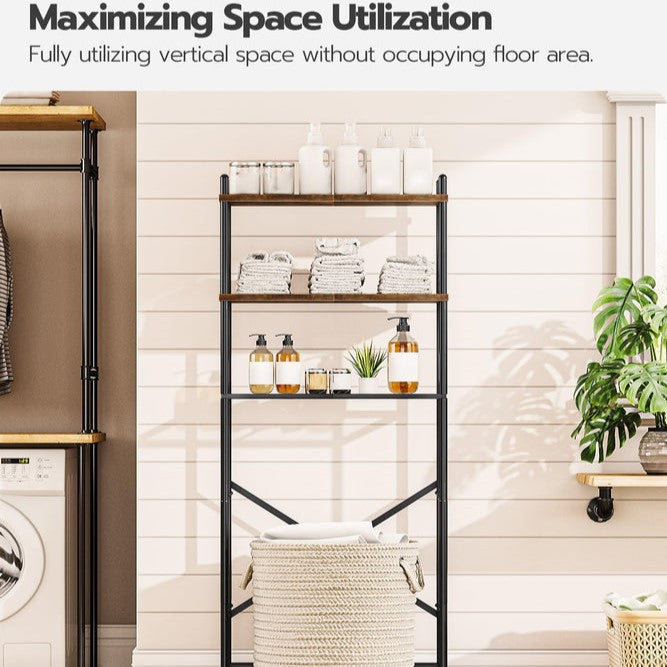 HOOBRO Retro Brown Three-Tier Toilet Above Shelf with Adjustable Legs