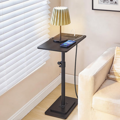 HOOBRO Adjustable Height End Table, 360° Swivel Narrow Side Table with Charging Station, Narrow Sofa Bedside Table for Small Space, Living Room, Bedroom, Black BB425UBZ01