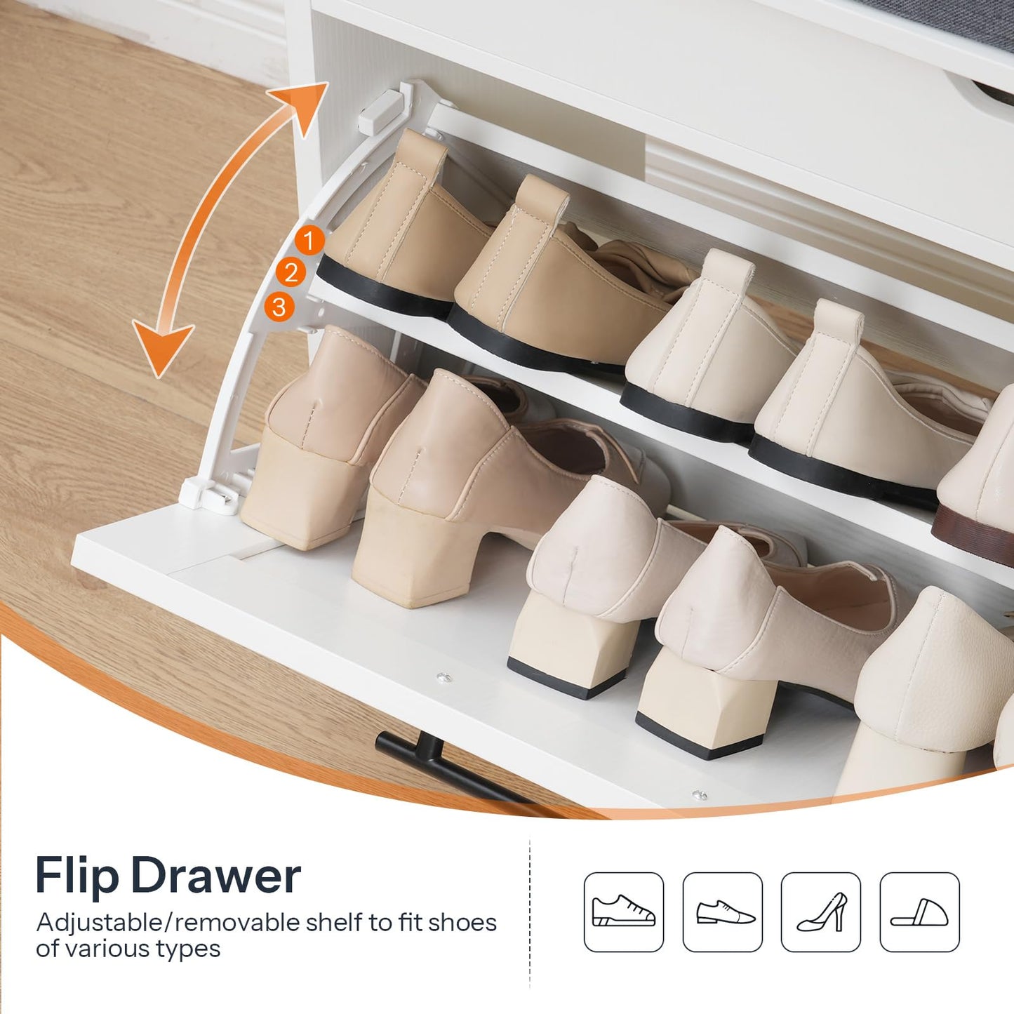 HOOBRO 31.5-inch L Shoe Storage Bench with Flip Drawer