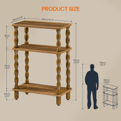 HOOBRO Narrow Side Table, Skinny End Table with Storage, Solid Wood Legs, 3-Tier Bedside Table Nightstand for Small Space, Living Room, Bedroom, Sofa Couch, Walnut WL462BZ01