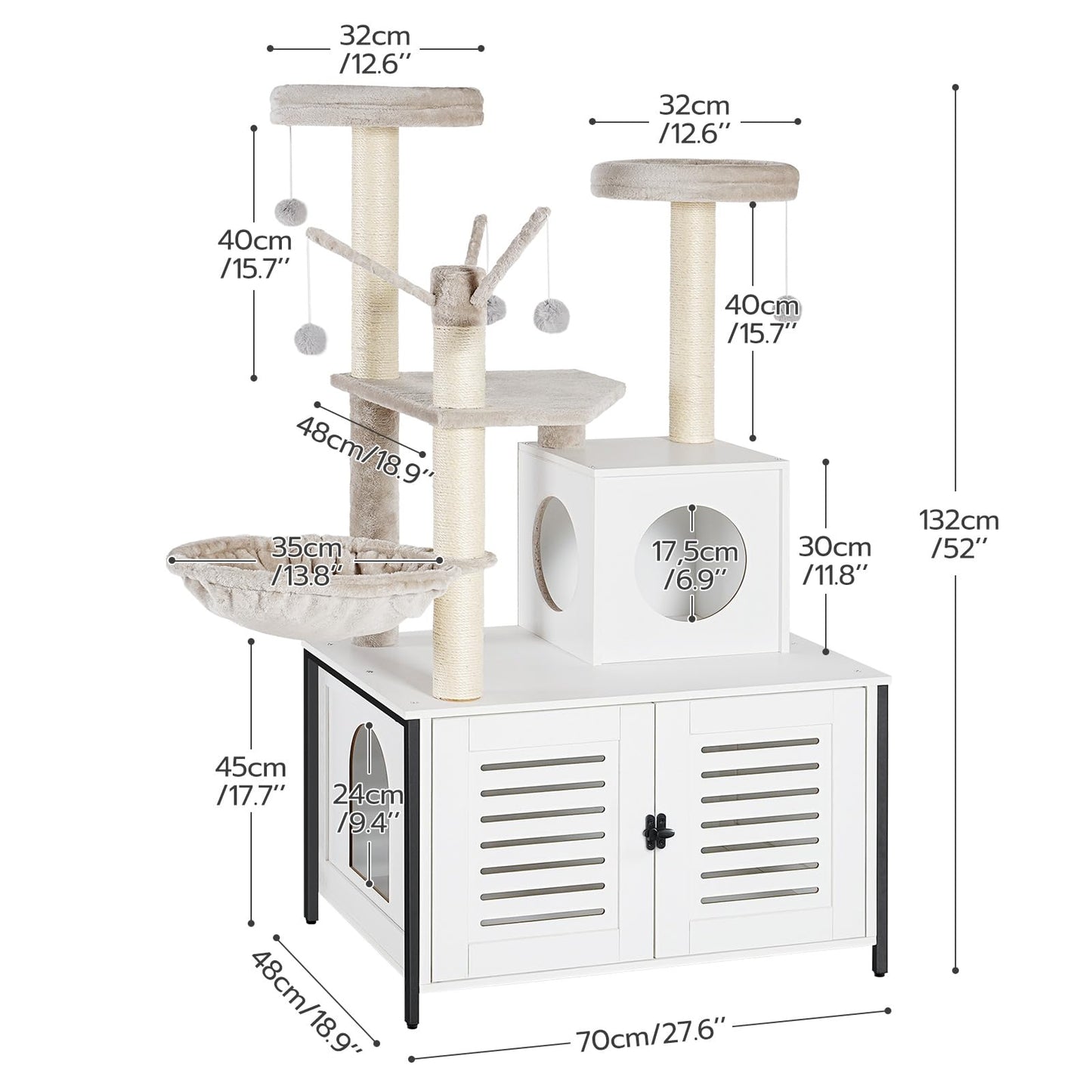 HOOBRO Wooden Cat Tree with Litter Box Enclosure