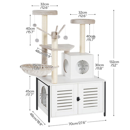 HOOBRO Wooden Cat Tree with Litter Box Enclosure