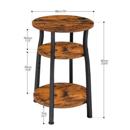 HOOBRO Small Round Side Table, 3-Tier Oval End Table with Storage, Slim Night Stand for Small Spaces, Corner Sofa Table for Living Room, Bedroom, Rustic Brown and Black BF258BZ01