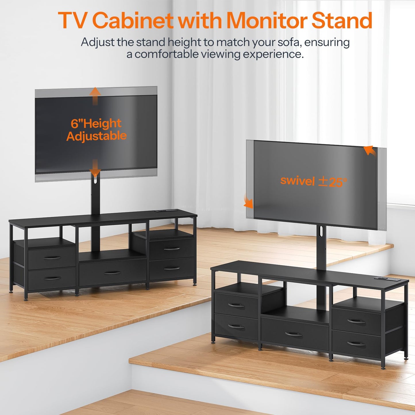 HOOBRO Swivel TV Stand with Mount & Power Outlet for 65" TVs