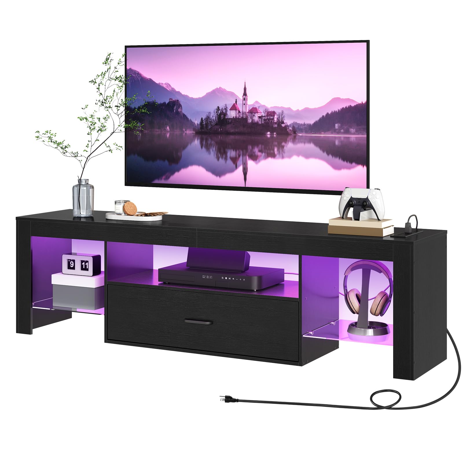 HOOBRO LED TV Stand with Power Outlets for Up to 65″ TVs