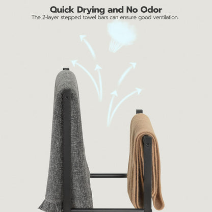 HOOBRO Retro Brown Double-Layer Freestanding Towel Rack with Shelf