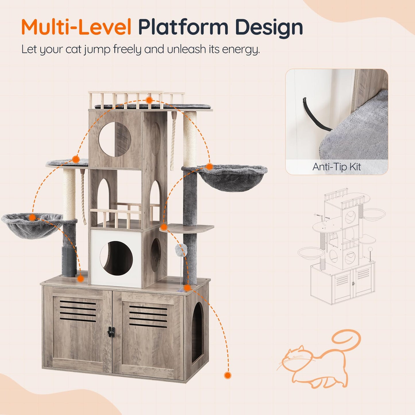 HOOBRO Cat Tree with Litter Box Enclosure