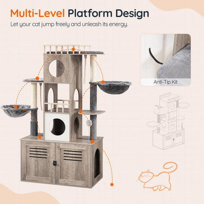 HOOBRO Cat Tree with Litter Box Enclosure