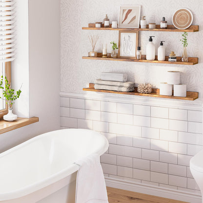 HOOBRO Retro Brown 47.2-inch Floating Shelf with Raised Edges & Concealed Brackets /3PICS