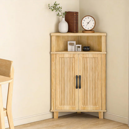 HOOBRO Small Wooden Corner Fluted Storage Cabinet with Door
