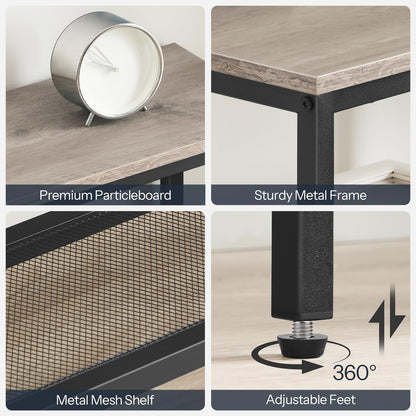 HOOBRO Greige Four-Tier Industrial Style Adjustable Leg Narrow Entryway Table with Metal Mesh Frame