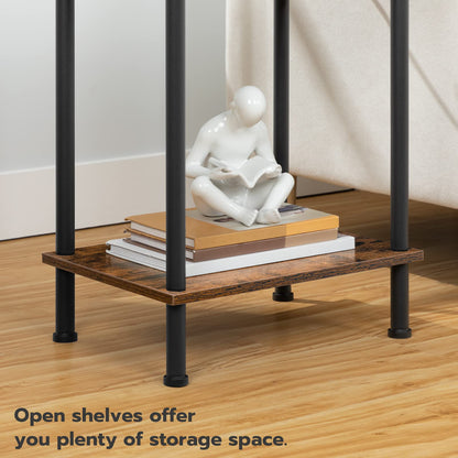 HOOBRO Retro Brown Side Table with Charging Station & USB Port & Power Outlet & Double-Layer Storage Shelf