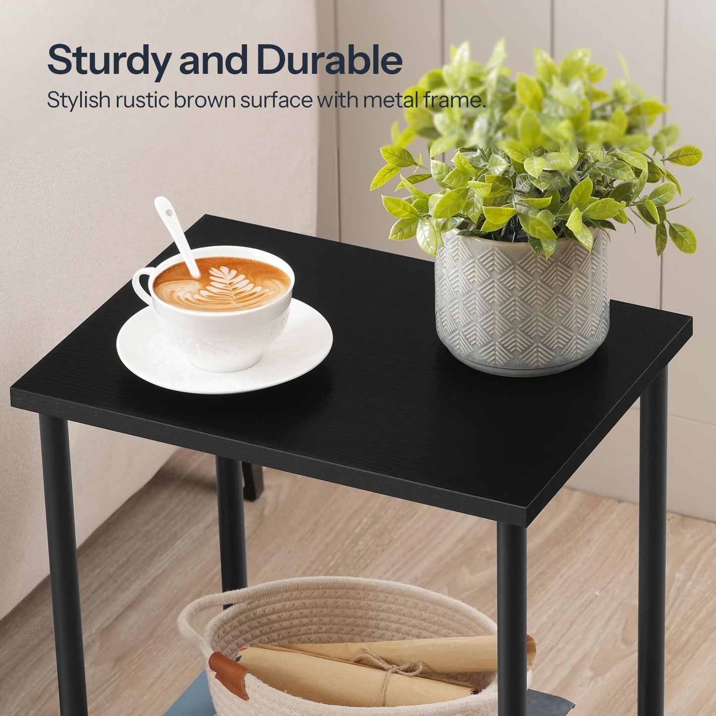 HOOBRO Black Double-Layer Storage Side Table