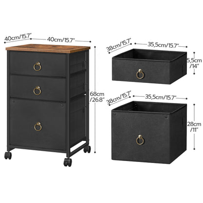 HOOBRO Retro Brown Vertical A4/Letter Size Three-Drawer Mobile Filing Cabinet with Casters & Printer Stand