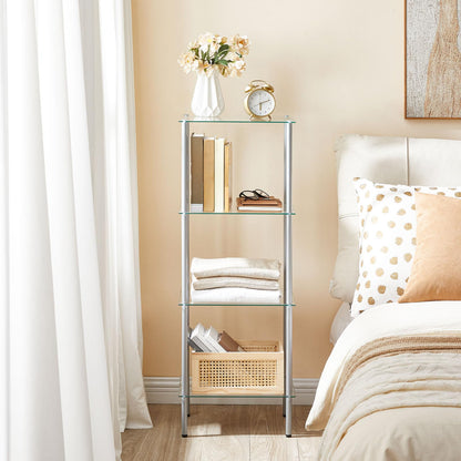 HOOBRO Silver Four-Tier Floor-Standing Glass Shelf