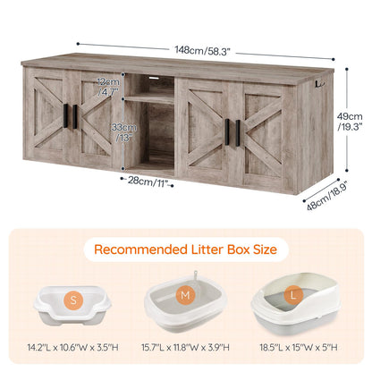 HOOBRO Greige Wooden Double Hidden Litter Box Enclosure with Corridor & Storage Layer & Hooks