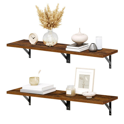 HOOBRO 30-inch Retro Brown Metal Frame Wall-Mounted Shelf /2PICS