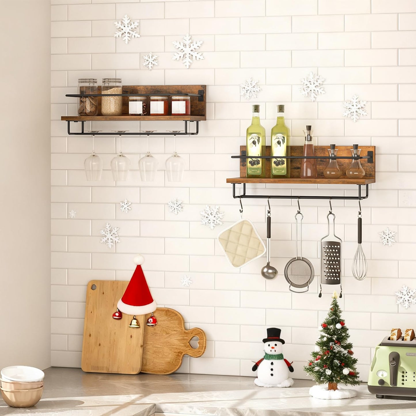 HOOBRO Retro Brown Wall-Mounted Wine Racks /2PICS