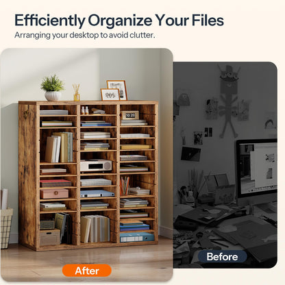 HOOBRO 36-Compartment Wooden Document Organizer with Adjustable Shelves