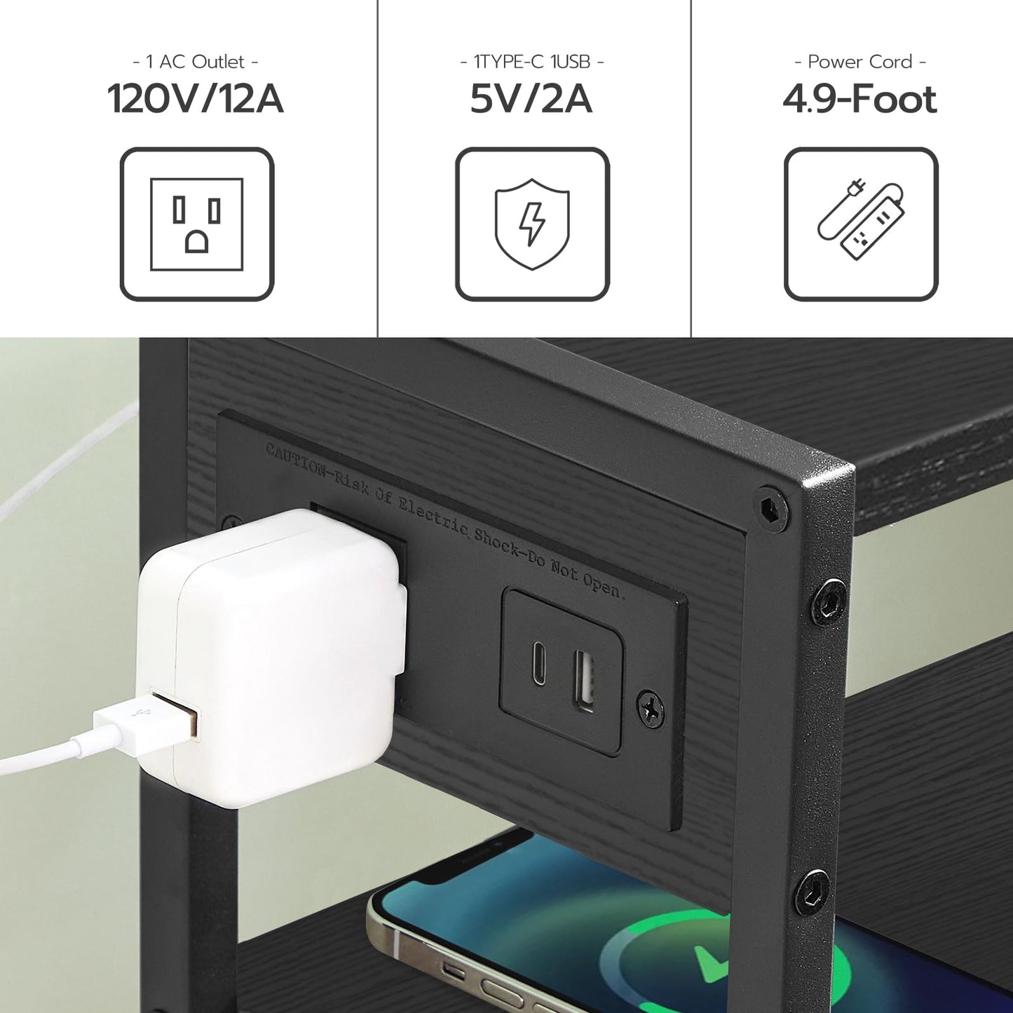 HOOBRO Small Narrow Side Table with Charging Station Set of 2, Skinny End Table for Small Spaces, Slim Nightstand with USB Ports Outlet, Sofa Beside Table with Storage Shelf BB102UBZP201