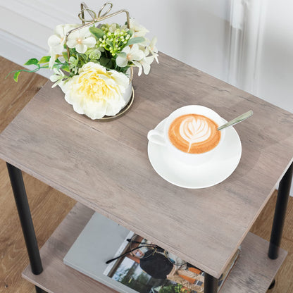 HOOBRO Greige Small Side Table with Double-Layer Storage Shelf