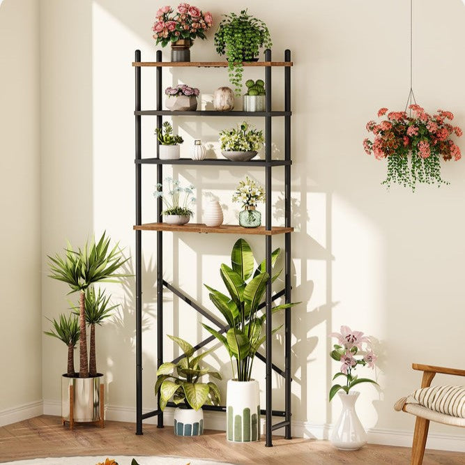 HOOBRO Retro Brown Four-Tier Toilet Above-Room Bathroom Storage Rack with Adjustable Legs